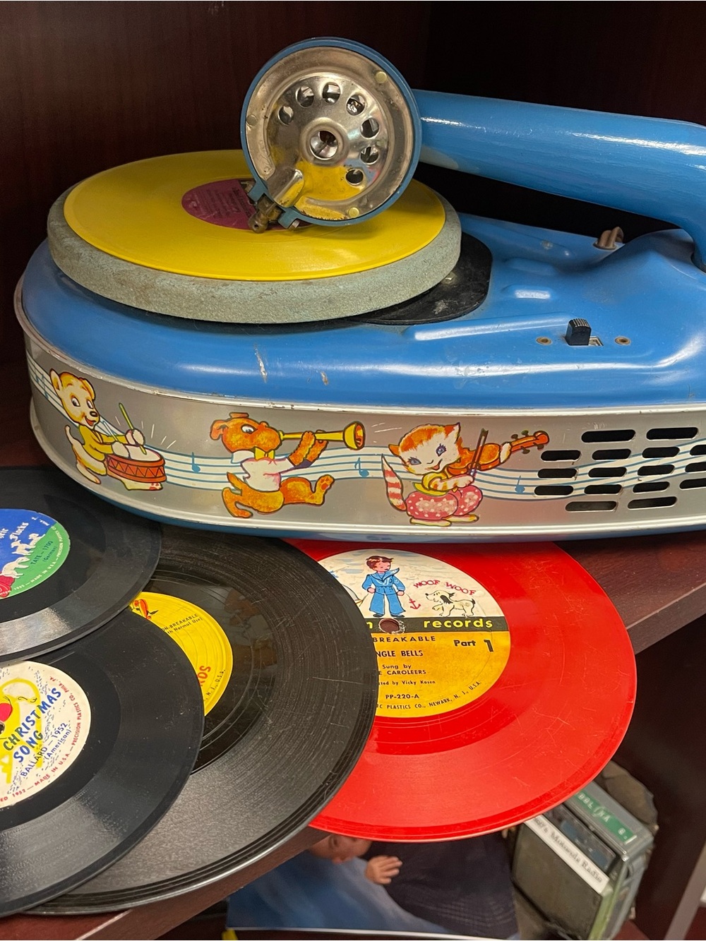 Vintage Style Blue Kids Record Player Toy